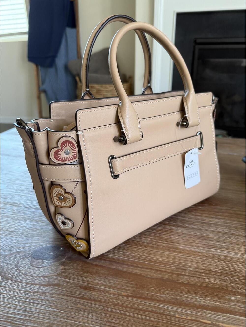 Coach Swagger 27 Beechwood Heart Appliqué Purse NWT